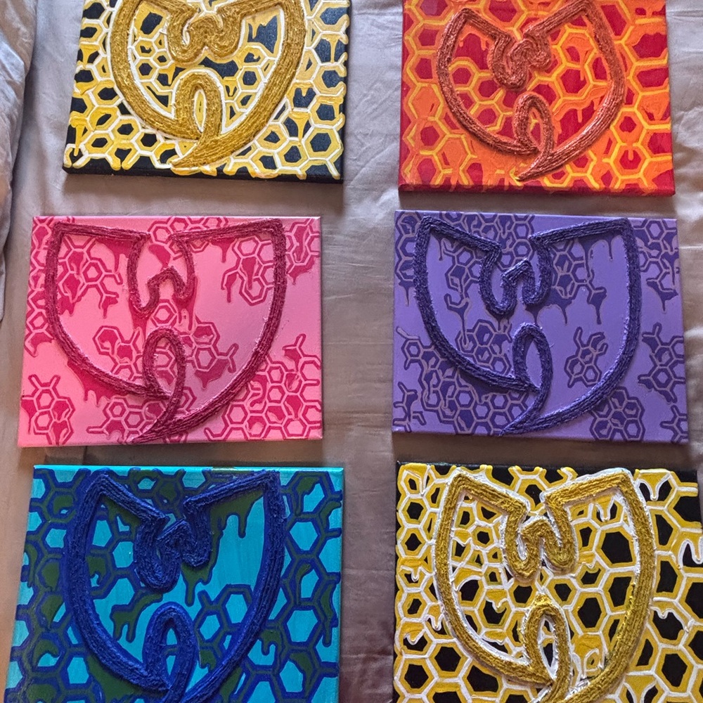 Colorful Honeycomb Mixed-Media Wall Art Set - Six Canvases